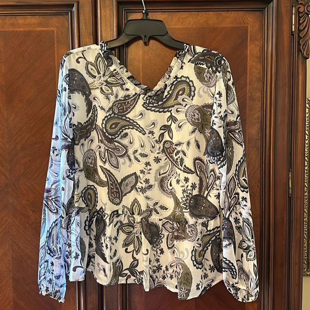 LOFT Paisley Print Blouse - Black and Gray